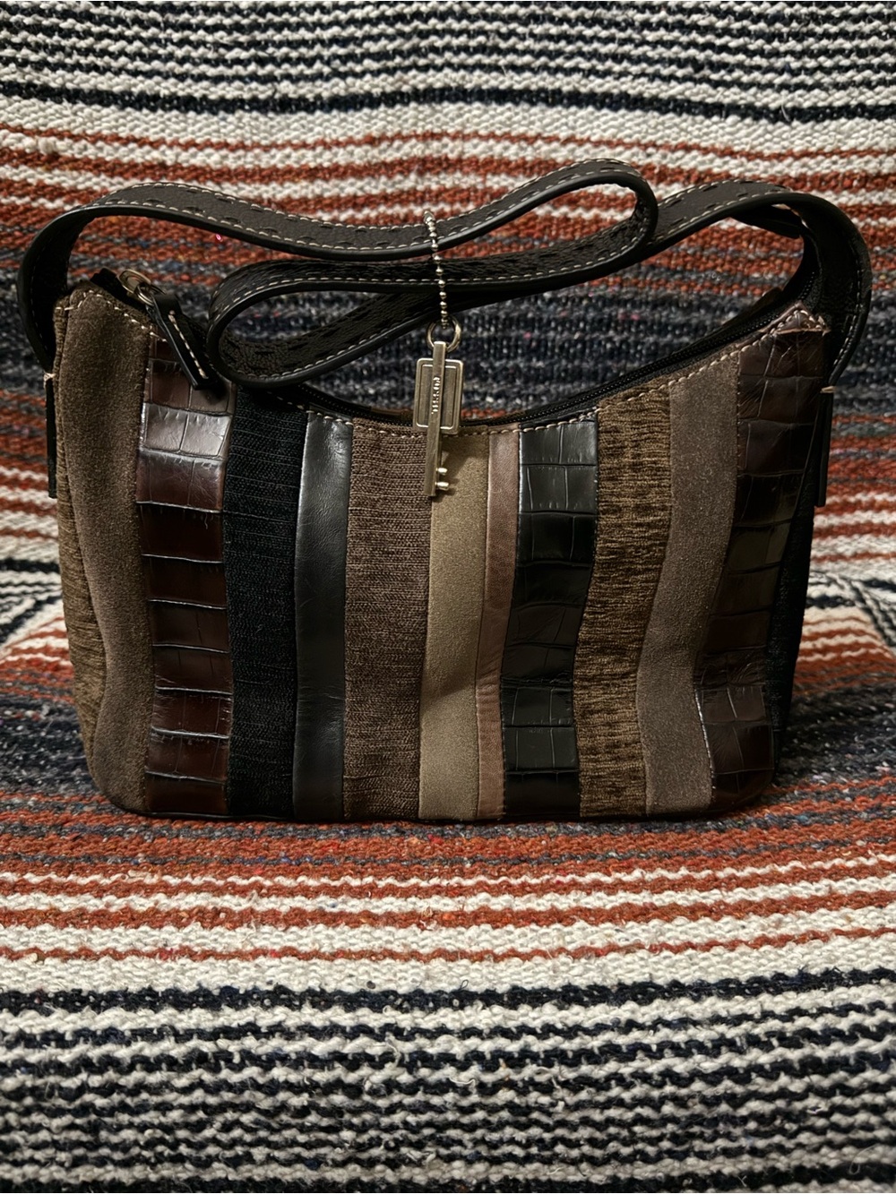 Patchwork Suede & Leather Shoulder Bag in Brown